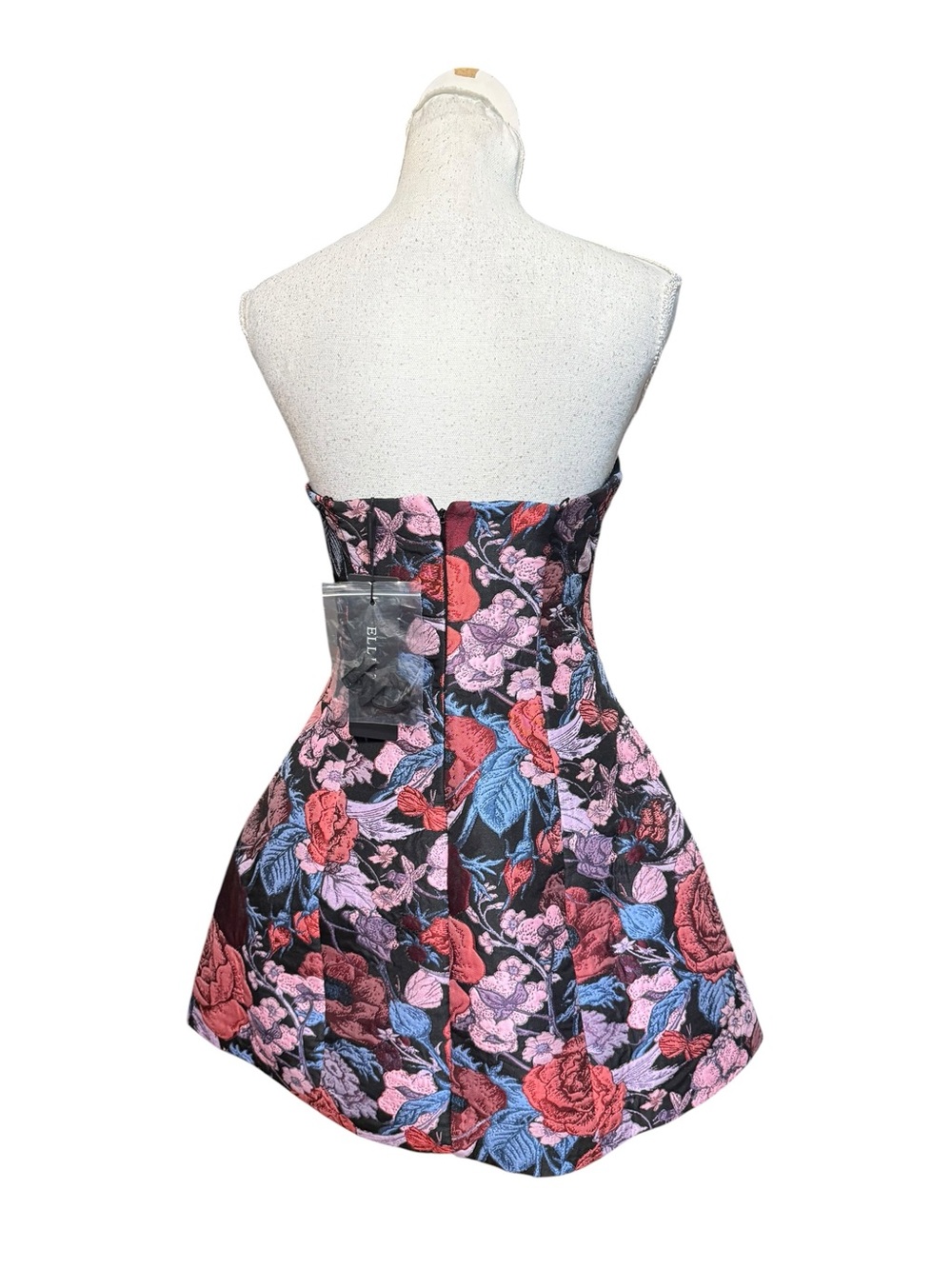 elliatt delphine red & pink tulip floral jacquard sweetheart mini dress small - Picture 4 of 6